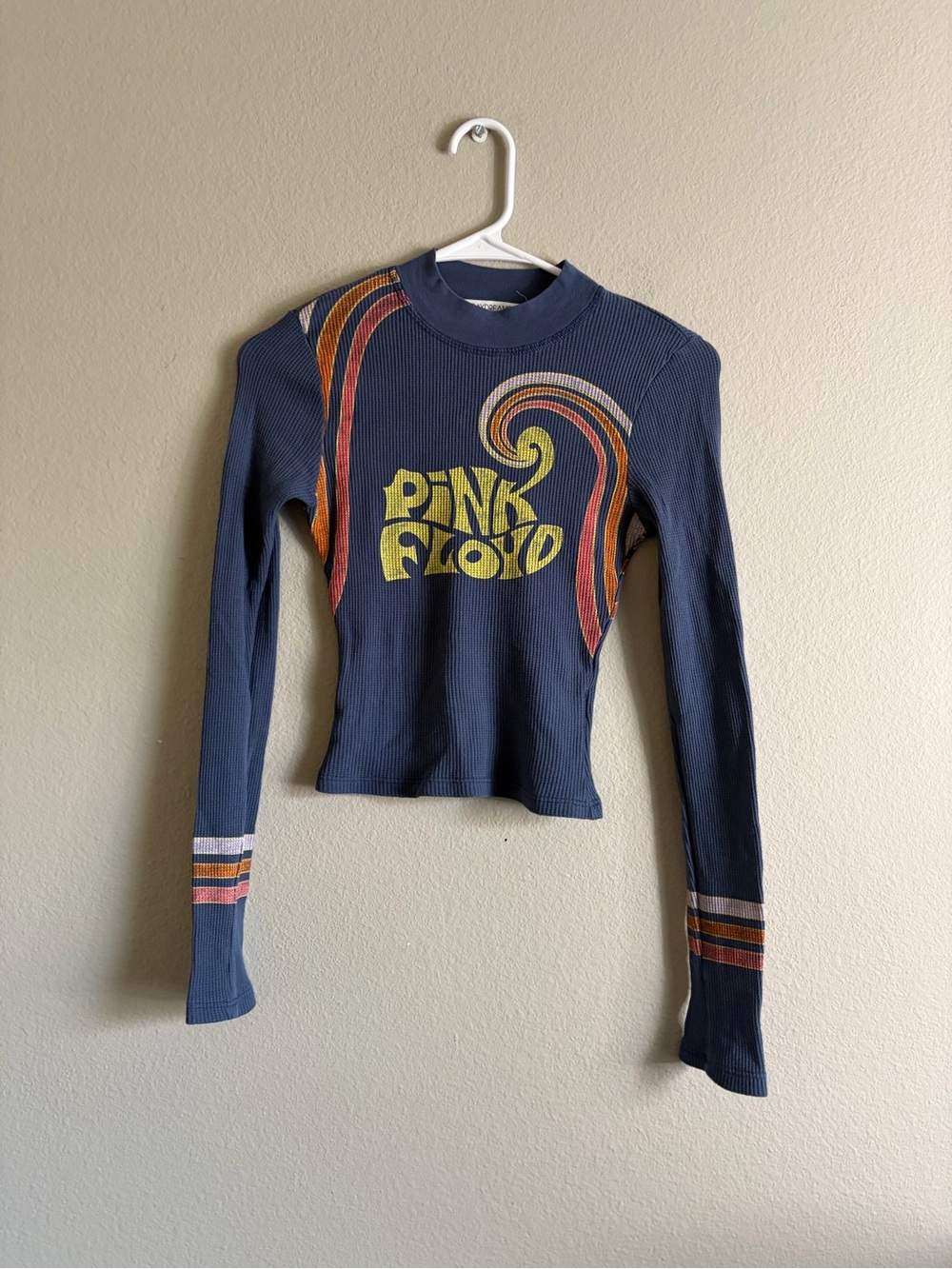 Daydreamer for Free People Vintage Henley Pink Floyd Crop long sleeve top XSMALL